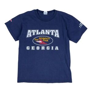 Vtg Atlanta Athletes Foot Graphic T-Shirt Men's Medium‎ Blue Y2K 2002 Promo Tee